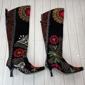 Zeyzani One Of A Kind Suzani Embroidered Knee High Kitten Boots